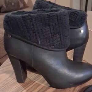 Black Ankle Boots with Knit Cuff
